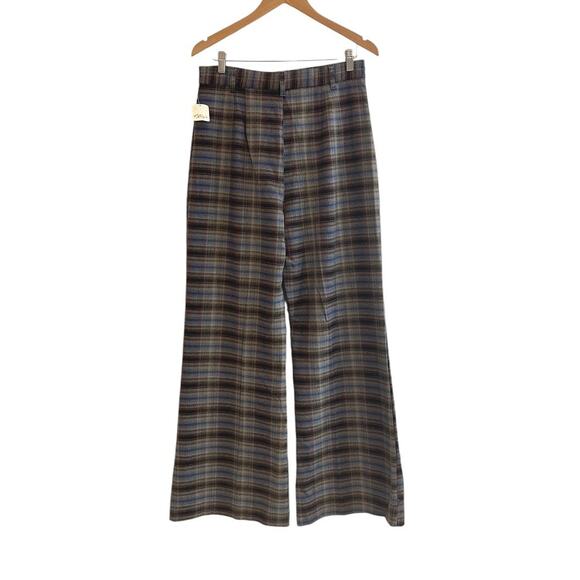 Free People Womens Sz 12 Black Blue High Waist Wide Leg Plaid Jules Pants NWT - Picture 6 of 11